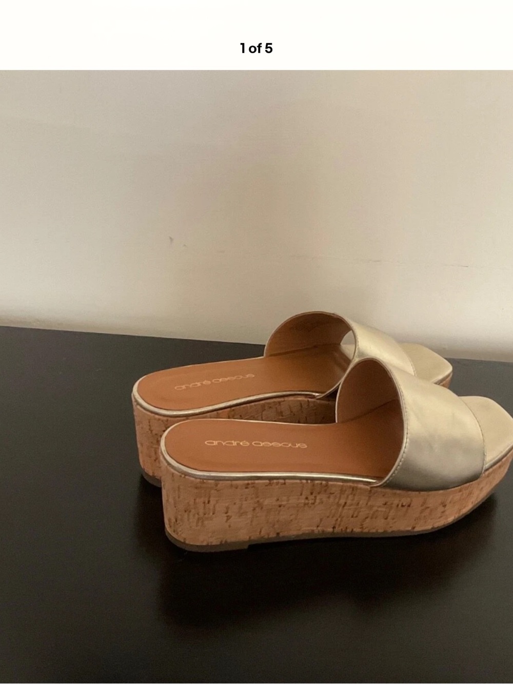 Andre Assous Cream Metallic Platform Slide Sandals